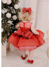 Red Tulle Sparkly Pearl Embellished Flower Girl Dress